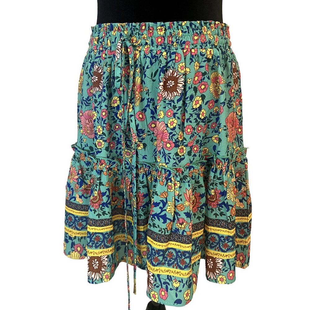 Knee Length Colorful Casual Ruffle Summer Flower Floral Skirt Size Medium